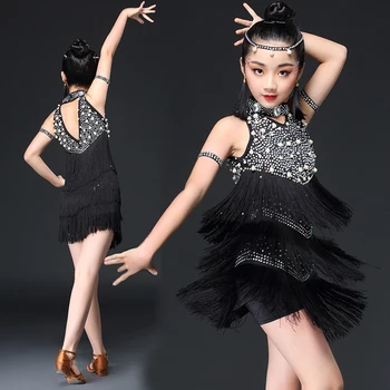 

Child latin dress diamond dancing clothing Kids Latin dance costume Latin Dance Dress dress girl dance performance wear