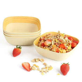 

Lekoch 4 pieces Bamboo Grain Pattern Bamboo Fiber Materials Square Fruit Snack Candy Salad Plate Bowl Dish Basket Food Container