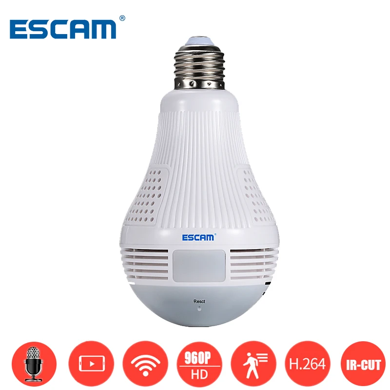 Escam QP136 HD 960P 1.3MP Wifi Panoramic 360 Degree Camera Wireless Light Bulb Fisheye Camera Smart Home 3D VR Security Cameras Escam QP136 HD 960P 1.3MP Wifi Panoramic 360 Degree Camera Wireless Light Bulb Fisheye Camera Smart Home 3D VR Security Cameras