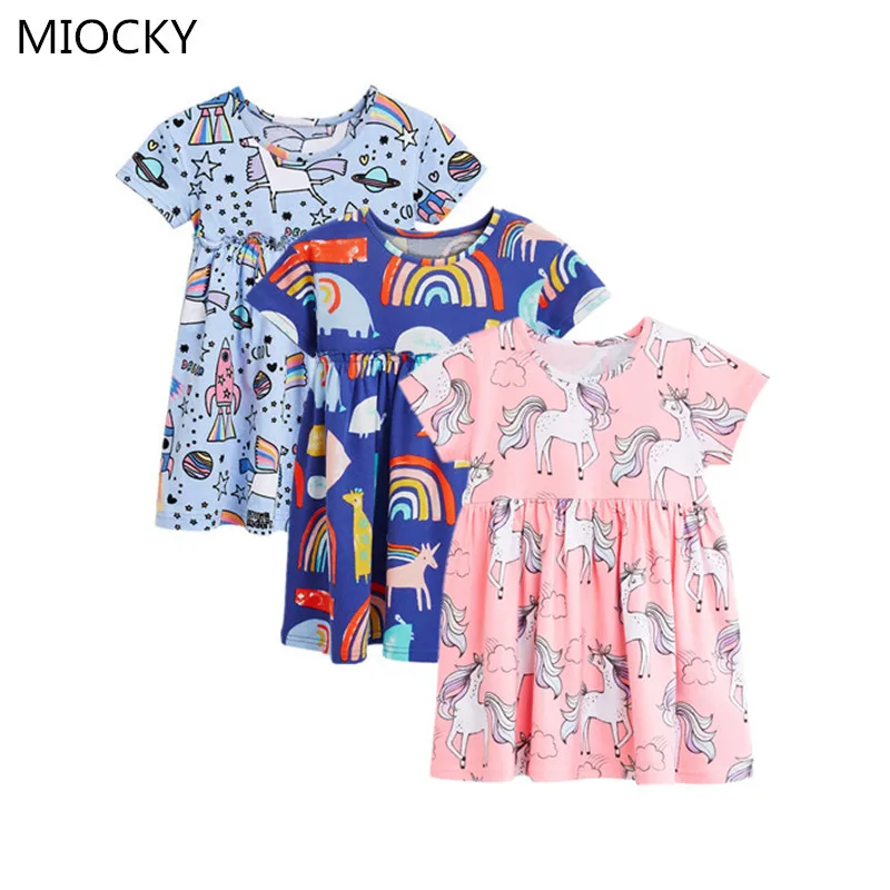 

Girls Unicorn Dress Summer Shortsleeve Cotton Dresses Children Rainbow Horse Casual Knitted Dress Vestidos D1224