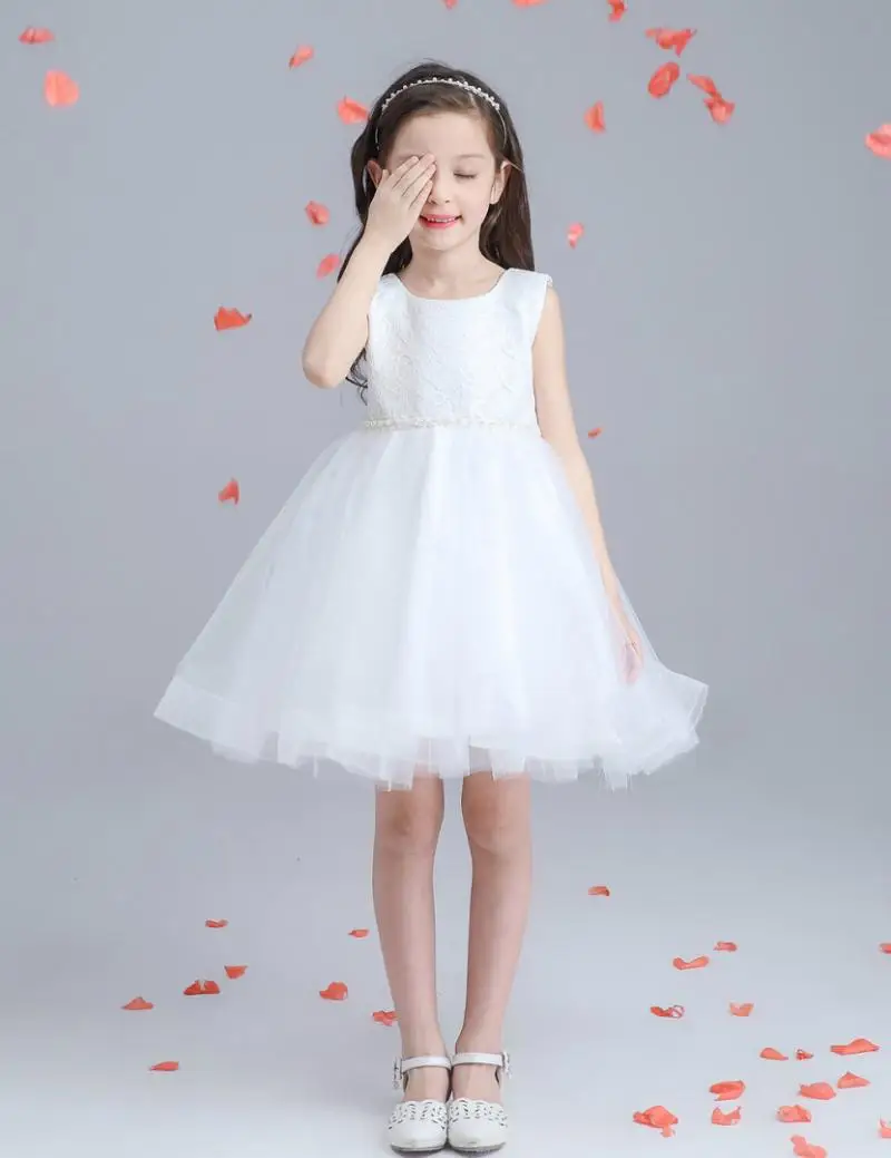 Dresses for Girls Children Princess Wedding Dress Girl In White Cotton Sleeveless Tutu Korean