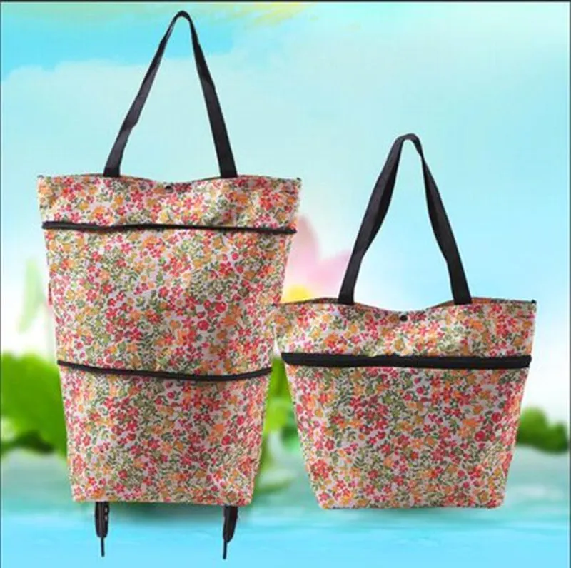 Не пропустите Складные портативные хозяйственные сумки купить Сумка для овощей вместительная хозяйственная сумка-Органайзер на колесиках - Цвет: flower