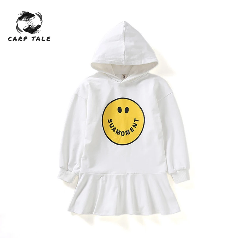 

2019 new brand summer girl dress smiley print girl costume hooded princess dress cotton children's wear princess costume