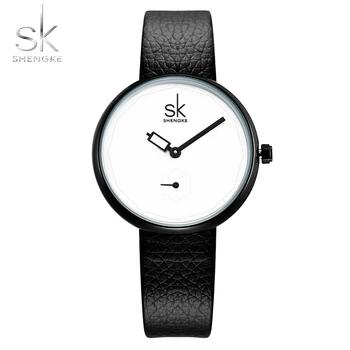 

SK Simple Watch Women SHENGKE Leather Women Watches Top Brand Creative Casual Quartz Watch Women Clock Relogio Feminino