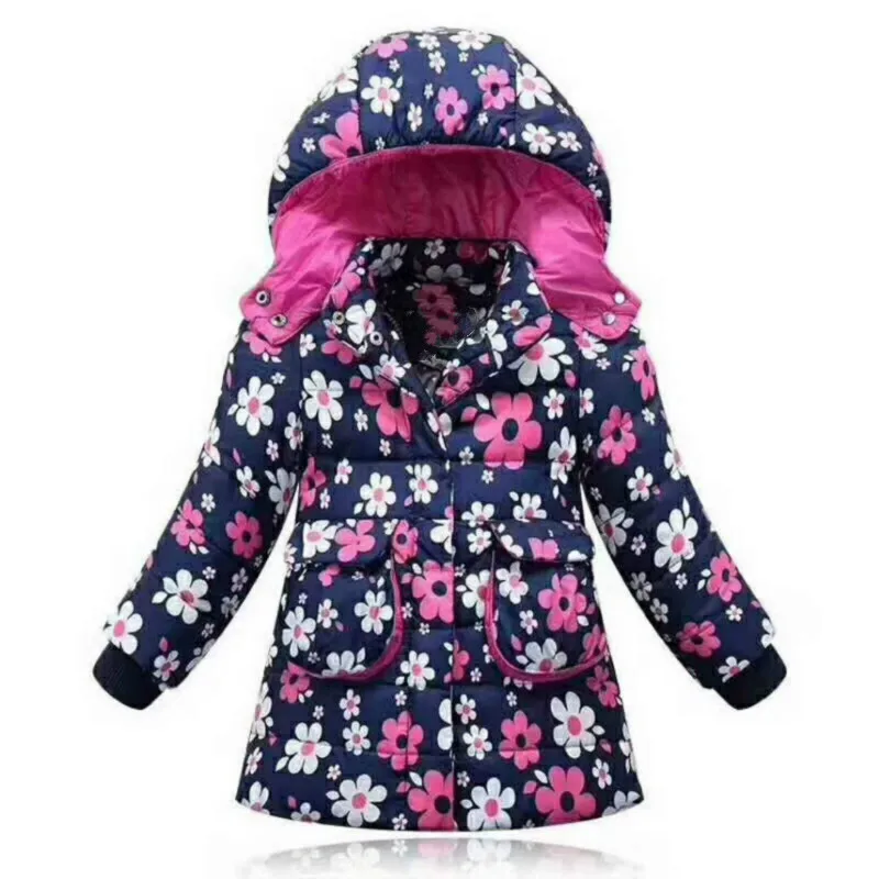 Nieuwe Merk Kinderen Bovenkleding Mode Bloem Warm Katoen Down Meisje Winterjas Kinderen Kleding Baby Meisjes Jassen voor 3- 6 T Nieuwe Merk Kinderen Bovenkleding Mode Bloem Warm Katoen Down Meisje Winterjas Kinderen Kleding Baby Meisjes Jassen voor 3- 6 T