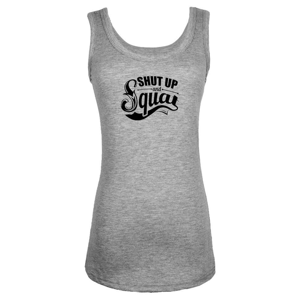 Shut Up and Squat Design Beach Womens Sports Sleeveless Vest Graphic Ladies TanK Tops