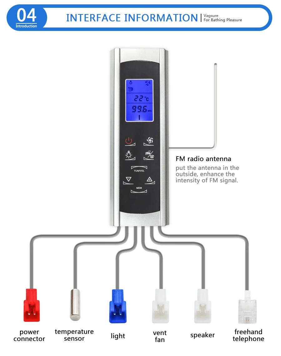 CE/Rohs AC 12V Цифровой душ FM радио управление ЖК-экран дисплей датчик температуры душевая панель управления