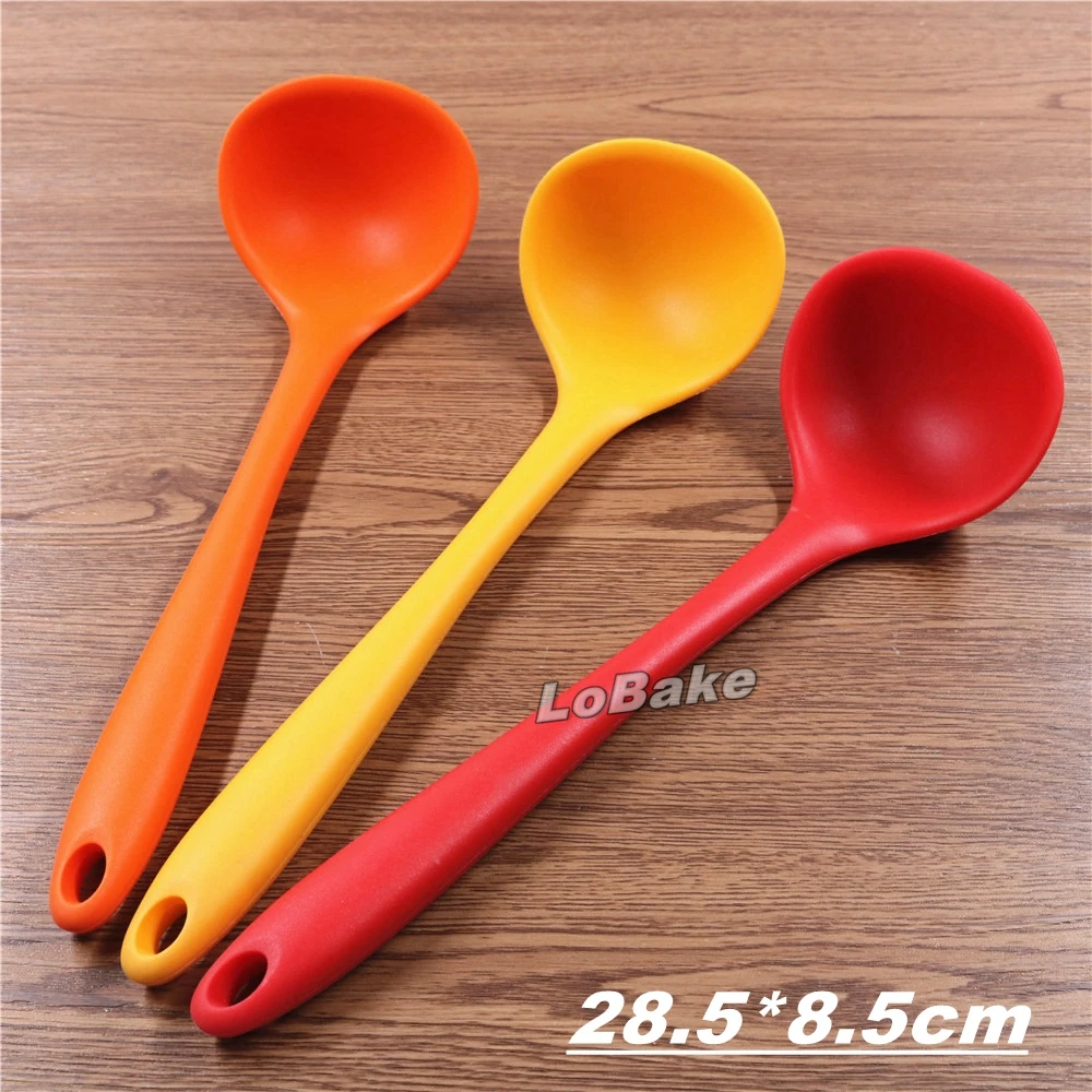 

(3pcs/lot) 28.5*8.5cm ladle style silicone soup spoon hop pot shovel flatware cooking tools for kitchen gadgets color randomly