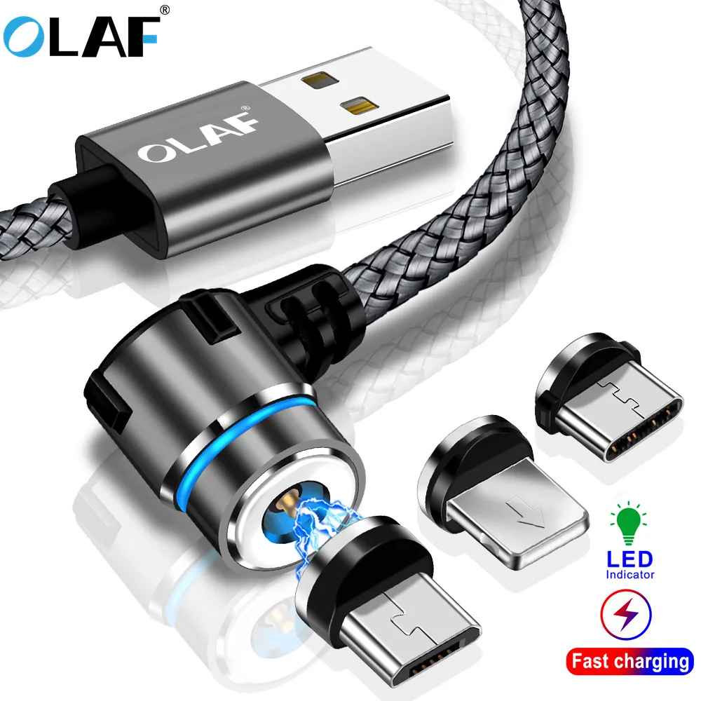 

OLAF Magnetic 90 Degree Micro USB Type C Cable for Iphone 7 8 Plus X XS Max For Xiaomi Redmi note 7 Mi 8 For Samsung S8 S9 Plus