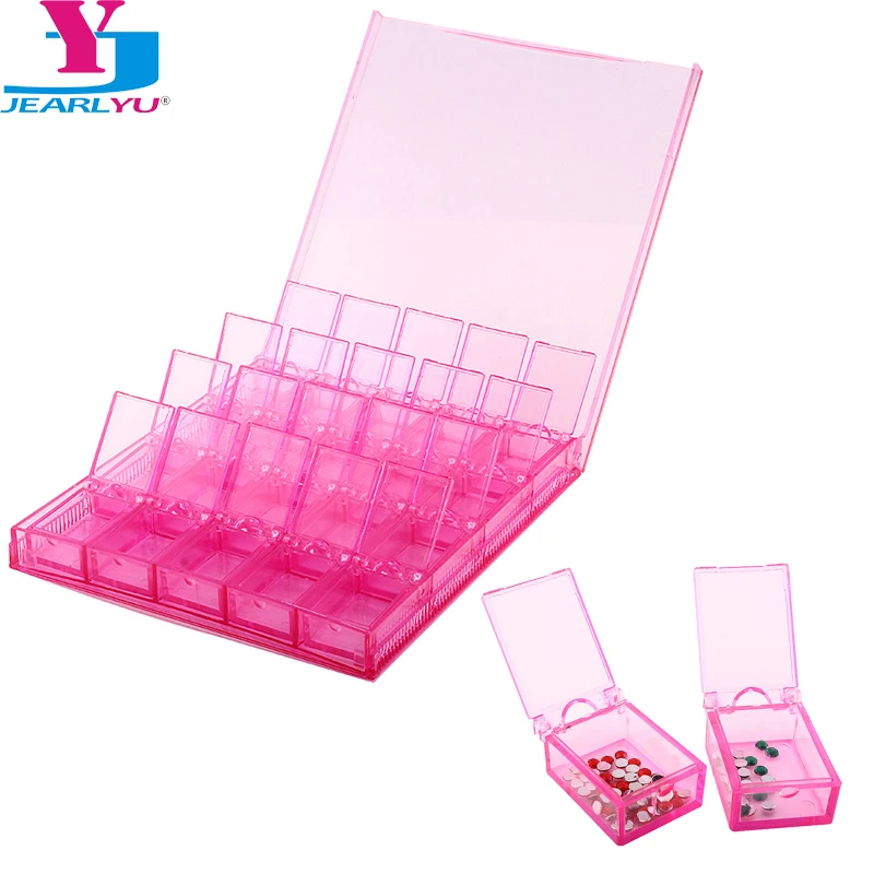 

Pink Acrylic Nail Tools Empty Storage Box 20 Grids Divided Nail Rhinestone Studs Decorations Brushes Empty Case Organizer Holder