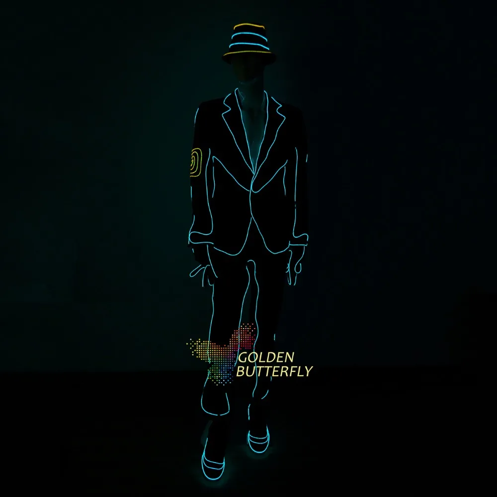 Cheap LED/EL Suits 2017 Fashion LED/EL Luminous Costumes Glowing Gloves Shoes Light Clothing Men EL Helmet Clothe Dance Free Shipping