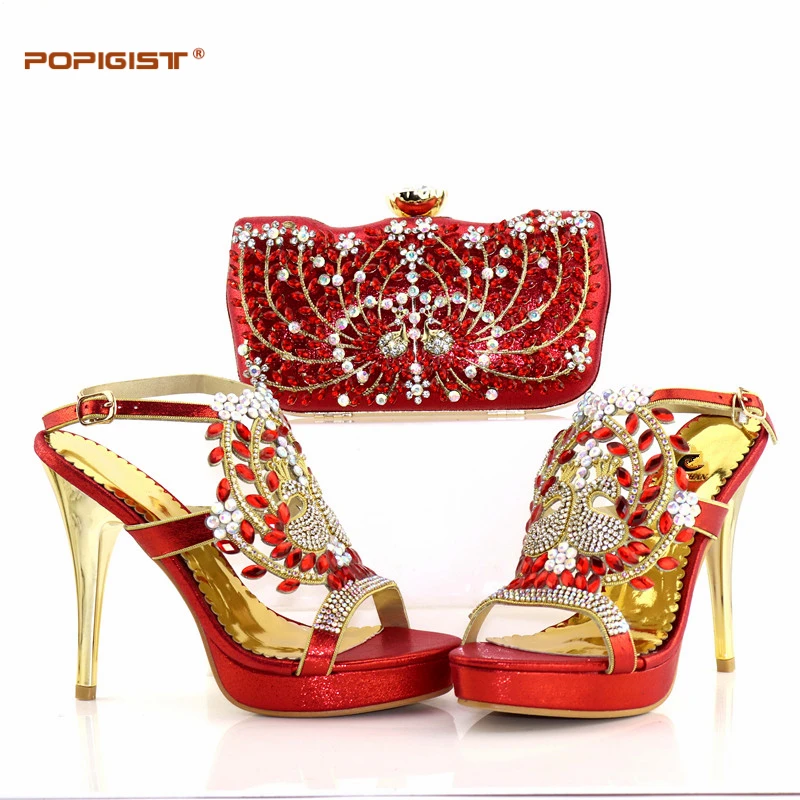 Shining Red Color Shoes with Matching Bag for Wedding Italy Nigerian Shoe and Matching Bag