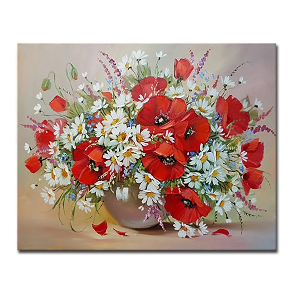 

DIY Oil Painting By Numbers Kits Drawing Vivid Flowers Pictures On Canvas Wall Art Hand Paint Poppy Coloring Unique Gift Artwork