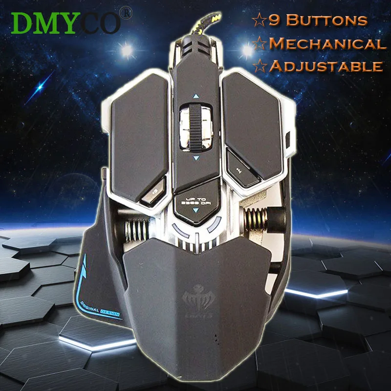 DMY 4800DPI Professional Wired Mechanical Gaming Mouse Adjustable Optical 9 Buttons Cable Mice for Pro Gamers