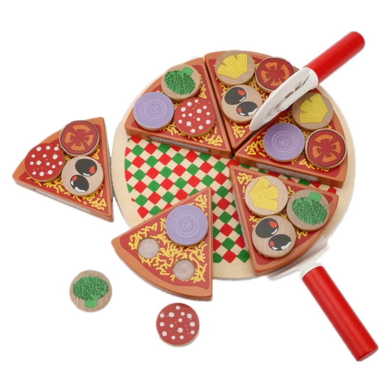 

27pcs Wood Pizza Kitchen Toys Set Wooden Cutting Food Vegetables Fruit Play House Toys For Children