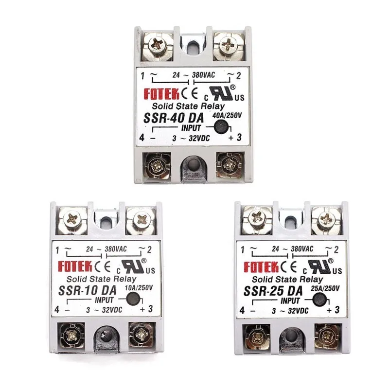 Твердотельные реле 12 В 24 В SSR-10DA SSR-25DA SSR-40DA 10A 25A 40A 3-32 В DC до 24 -380 В AC ССР 10DA 25DA 40DA реле Питание