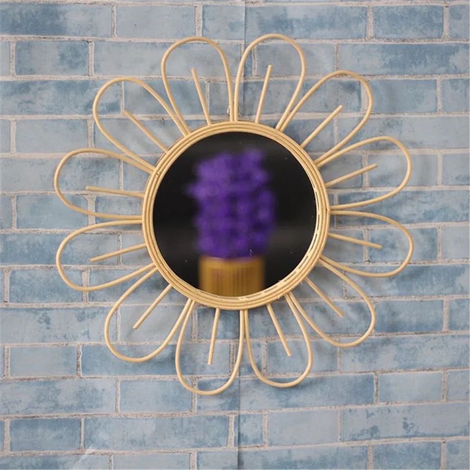 Восточное ротанговое ручное круглое солнцезащитное зеркало в скандинавском стиле ретро туалетное зеркало Настенное подвесное прямое подвесное зеркало
