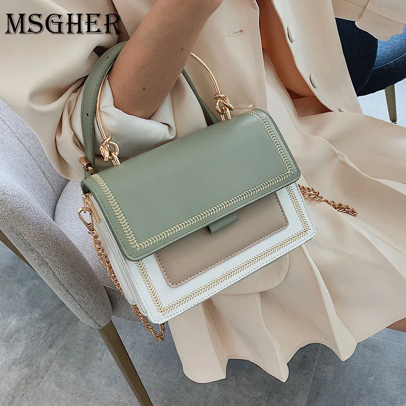 

MSGHER Mini Chain Pu Leather Crossbody Bags For Women 2019 Travel Shoulder Messenger Bag Female Totes With Metal Handle Handbags
