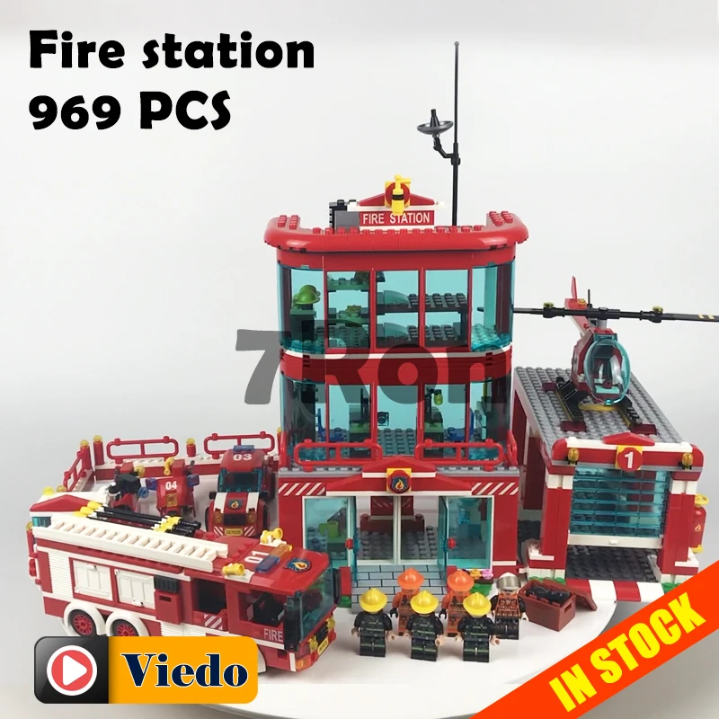 

7025 969pcs Compatible with Lego blocks city Figure Fire station Model building toys hobbies bricks for children