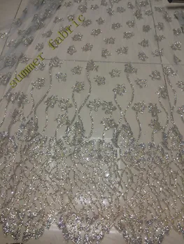 

Glitter silver mesh tulle fabric Gold not embroidery clothing material New fashion French lace for evening dress/party