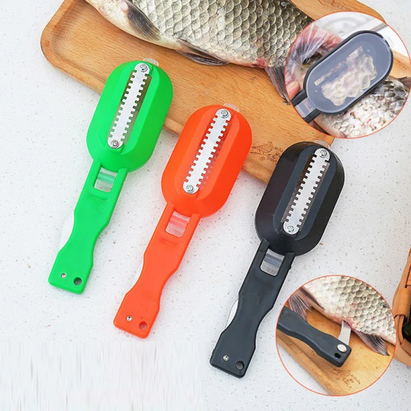 

2 In 1 Portable Fish Scales Skin Remover Built-in Fish Cutter Skin Brush Scraping Fast Remove Fish Knife Cleaning Scaler Scraper