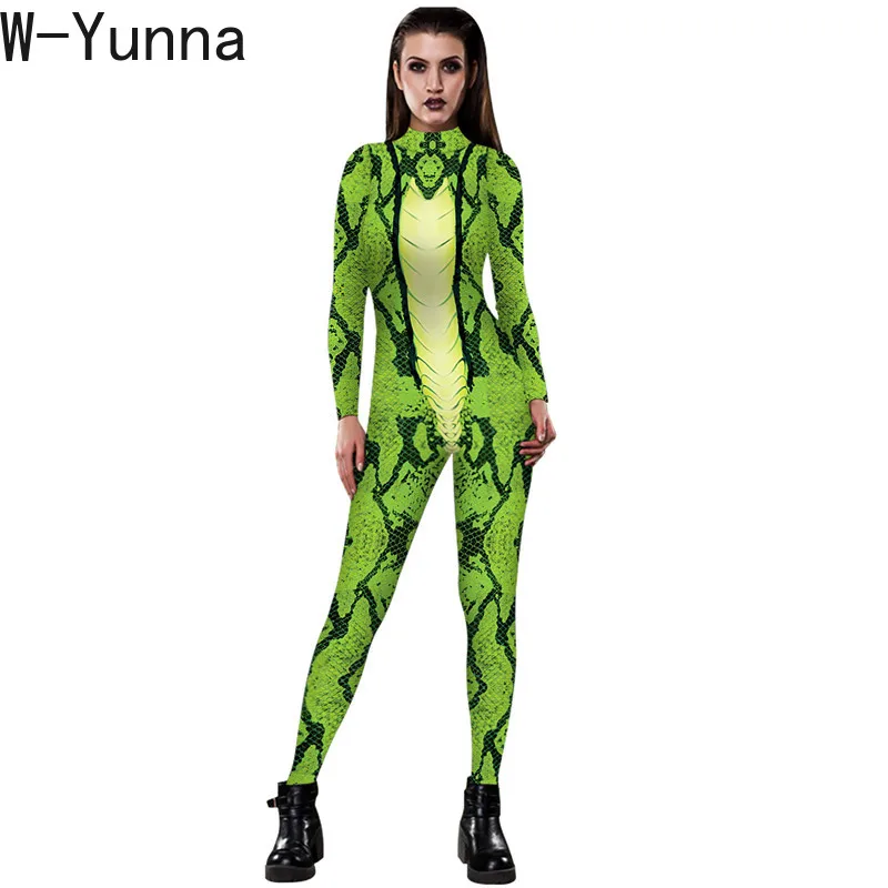 W Yunna Новый Модный женский комбинезон с крокодиловым 3D принтом на молнии открытый