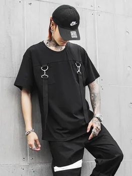 

Men Fashion Casual Short Sleeve T-shirt Streetwear Hip Hop Punk Male Ribbon Tees Shirts Mens Tshirt