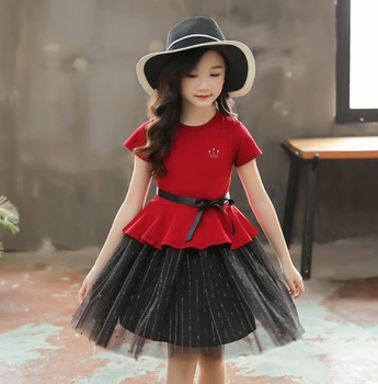 

Summer Girls Short-Sleeved Dress Princess lace Dresses kids Wedding Birthday Party clothes Children Frocks 6 8 10 12 14 Years