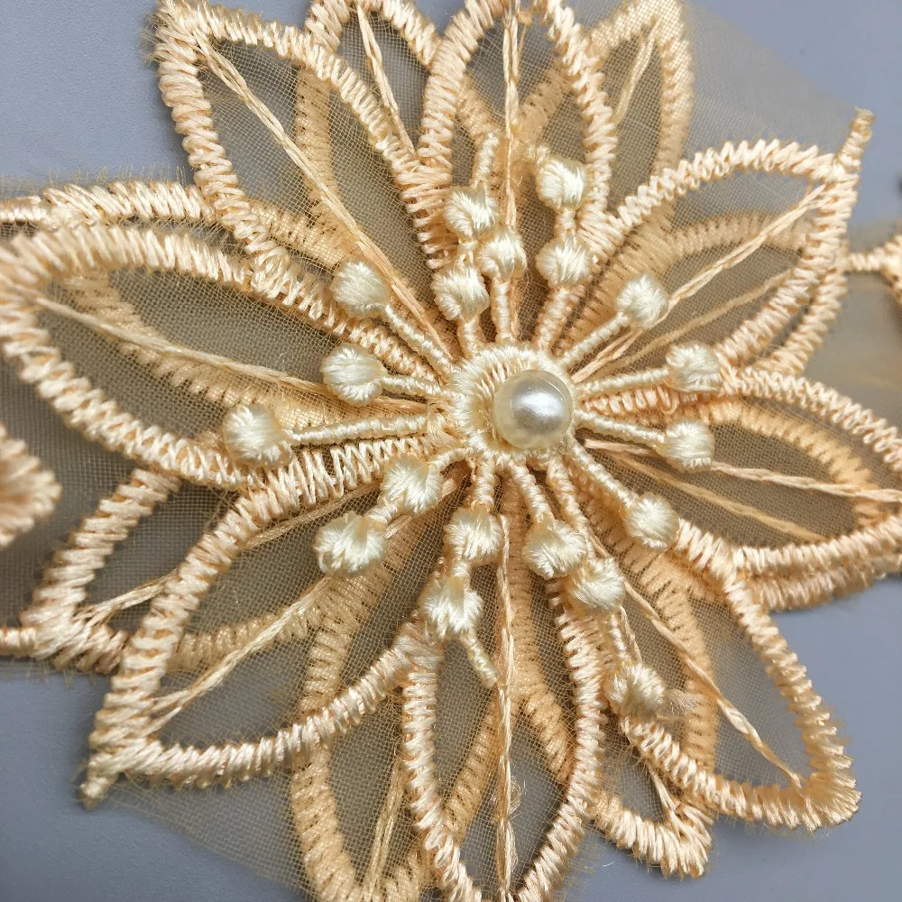 10X золотые жемчужные цветы 3D вышитая отделка африканским кружевом Лента ткань ручной работы свадебное шитье ремесло для украшения костюма шляпы