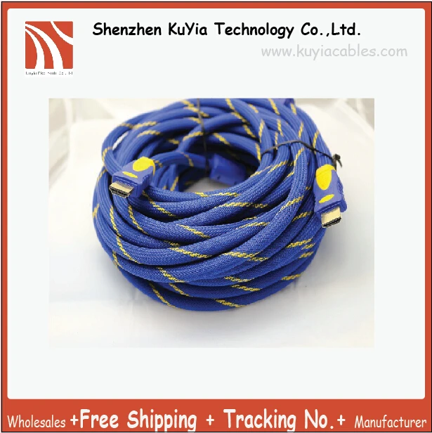 

KUYiA Tracking Number Free Shipping Wholesale HDMI Cable 20m 65ft HDMI 1.4V with nylon mesh&dual ferrite cores