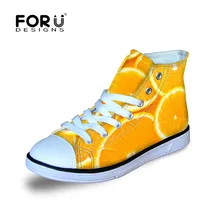 FORUDESIGNS/кроссовки для детей, для мальчиков и девочек, для бега, прогулок, езды на велосипеде, свежий принт с фруктами, высокий верх, на шнуровке, детская парусиновая обувь