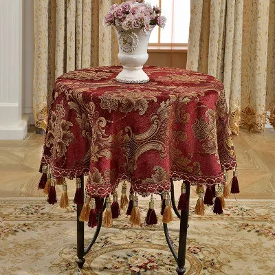 Round Square blue chenille tablecloths table Table dinner cover mat Europe beauty yarn dye flower p