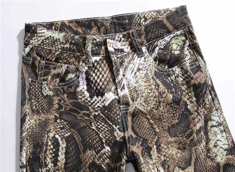Mcikkny Fashion Men's Snake Skin Jeans Pants Slim Fit Casual Denim Trousers For Male Night Club Wear Size 29-38 (7)