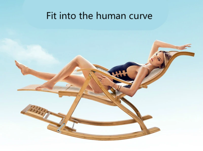 Adult Household Lounge Chair Chinese Foldable Bamboo Stable Rocking Chair with Footrest Adjustable Old People Lunch Break Chair