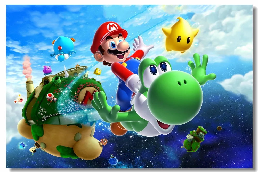 

Custom Canvas Wall Decor Super Mario Galaxy 2 Poster Yoshi Mario Stickers Decals Video Game Wallpaper Kids Bedroom Mural #0466#