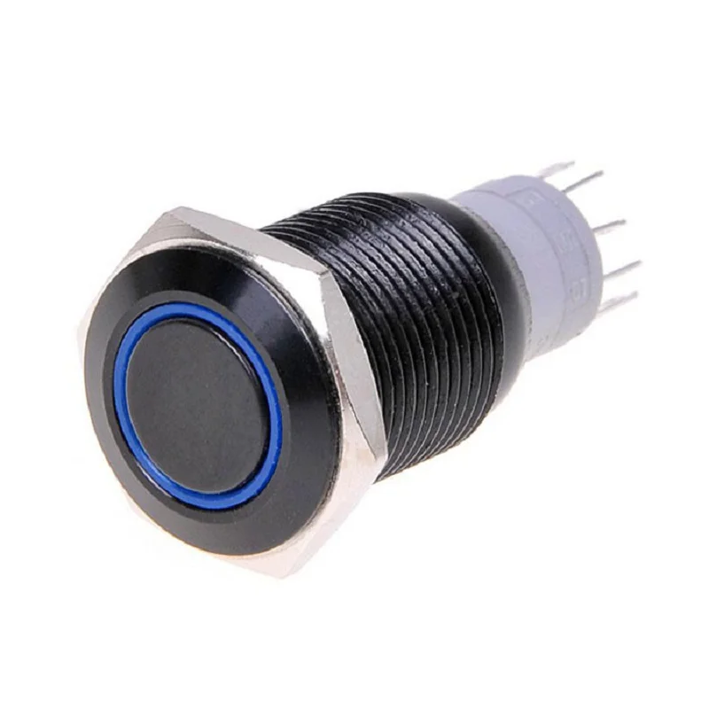 Switch Latching Vehicle Car Accessories 12V 16mm Blue LED Power Push