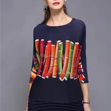 Складывающийся стеганый с принтом, модная футболка, новинка, круглый воротник, рукав «летучая мышь», свободные футболки с манжетами