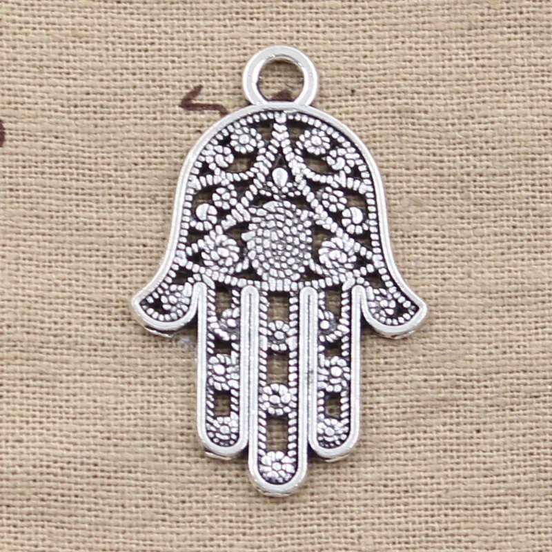 

3pcs Charms hamsa palm fatima hand 42x28mm Antique Silver Plated Pendants Making DIY Handmade Tibetan Silver Finding Jewelry