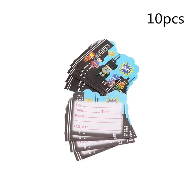 

10pcs/lot Invitation Card Superman Ironman Avengers Batman Kids Birthday party supply event party supplies party Decoration Set