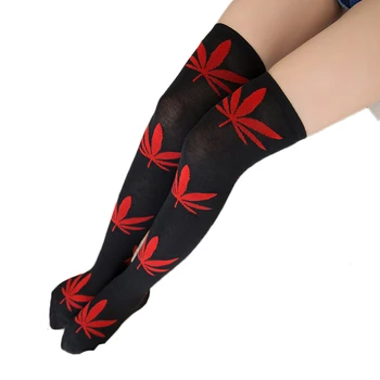 

Lytwtw's Sexy Medias Fashion Autumn Spring Women Maple Leaf Thigh High Below The Knee Stockings for Ladies Girls Long Stocking