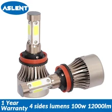 Buy Aslent New 4 Sides Lumens COB 100W 12000lm H7 H4 H11 9005 9006 LED Lamps for Cars Headlight Auto Headlamp fog Light Bulbs 12V Free Shipping