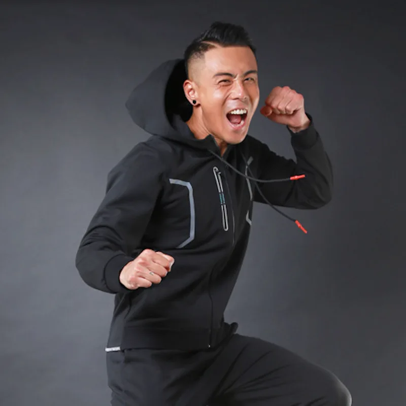 L1089 Men Hoodies Running Jacket Long Sleeve Full Zip 3 Pockets Outdoor