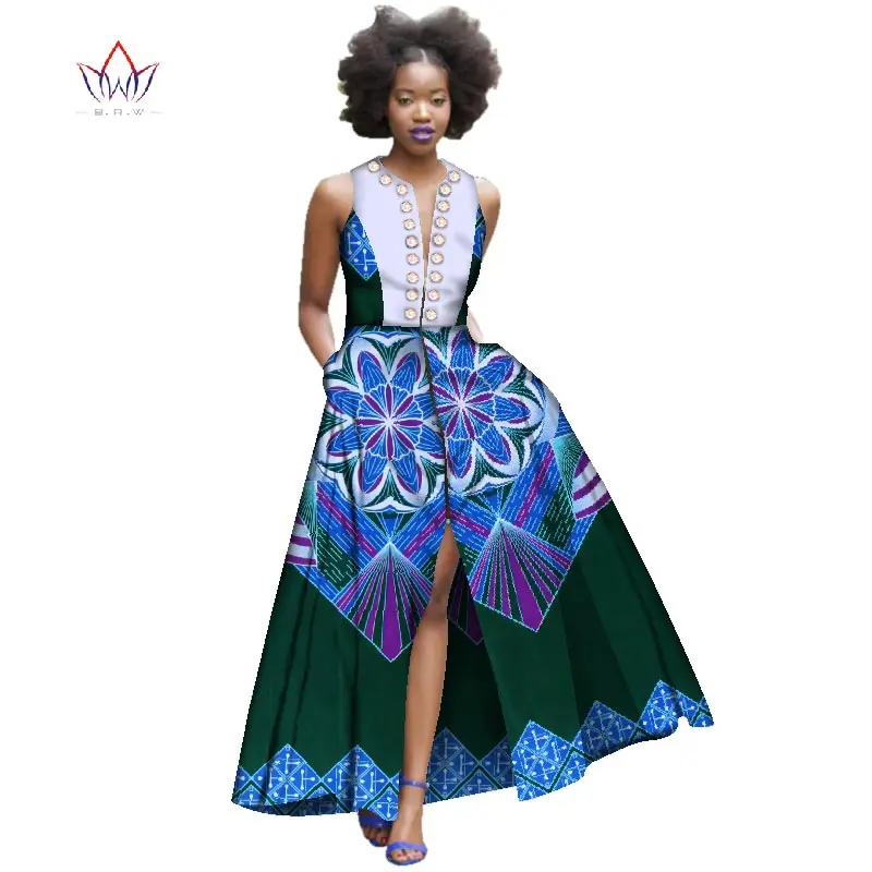 Dashiki 2019 التقليدي الأفريقي اللباس للنساء Vestidos الزخرفية اللؤلؤ مثير فستان طويل زائد حجم مكتب اللباس BRW WY2507