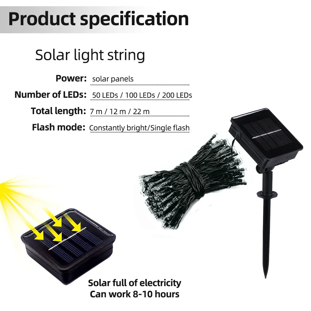 50/100/200 Светодиодные солнечные огни наружные водонепроницаемые Волшебные Праздничные огни гирлянды Рождественская елка Солнечная цепная