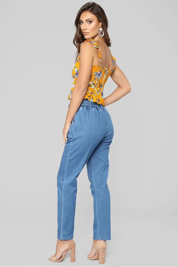 European station women's clothing Europe and the United States wind autumn and winter new high-waist lace-up jeans women (3)