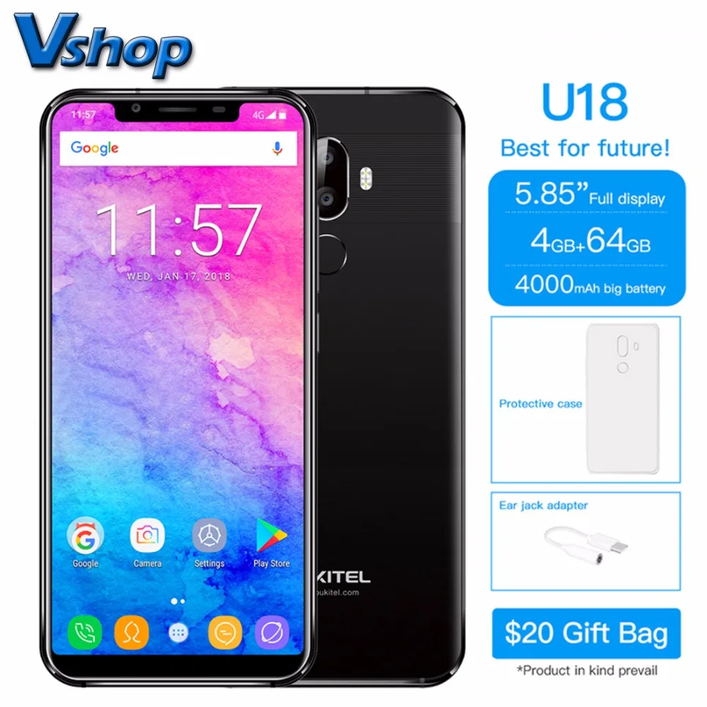 

Original OUKITEL U18 4G Mobile Phones Android 7.0 4GB+64GB Octa Core Smartphone 1080P 5.85 inch 21:9 Screen Dual SIM Cell Phone