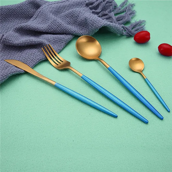 blue gold Горячая Распродажа столовый набор столовых приборов ножи вилки ложки Wester кухонные столовые приборы из нержавеющей стали домашние вечерние столовые приборы - Цвет: blue gold