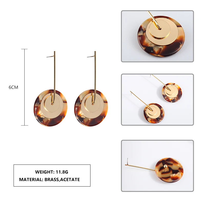 Hot Sale Vintage Geometric Metal Long Drop Earrings For Women Attractive Acrylic Round Pendant Dangles Earrings Party Jewelry