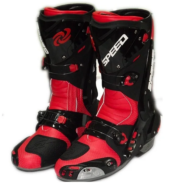 Мужские мотоботы с разрезом; скоростная гоночная обувь для мотоциклистов; bota; ботинки для мотокросса; мужские мотоциклетные ботинки - Цвет: Красный
