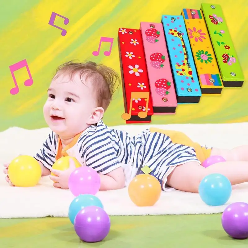 Музыкальные игрушки 16 отверстий Губная гармошка деревянная арфа мультфильм деревянные духовые Музыкальные инструменты для детей Монтессори Развивающие детские игрушки